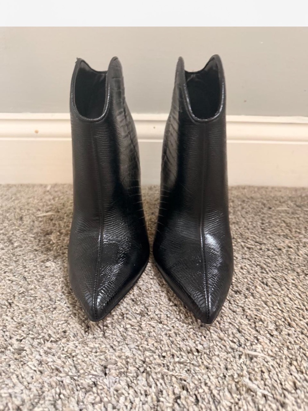 Marc Fisher Black Pointed Toe Croc-Embossed Ankle Booties